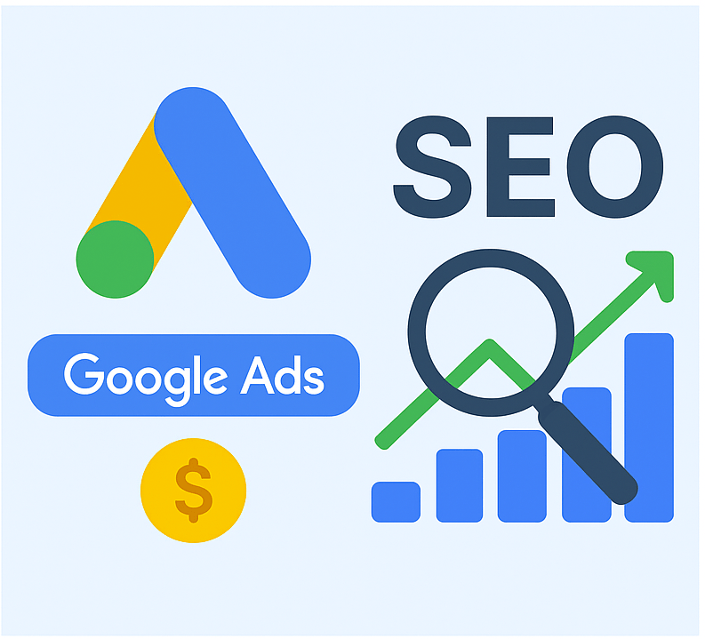 Google Ads vs SEO comparison showing paid advertising and organic search strategies to improve website traffic and online presence.