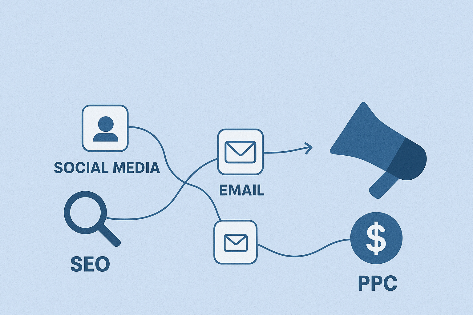 Multi-channel digital marketing strategies for reaching customers through SEO, social media, email, and online advertising.